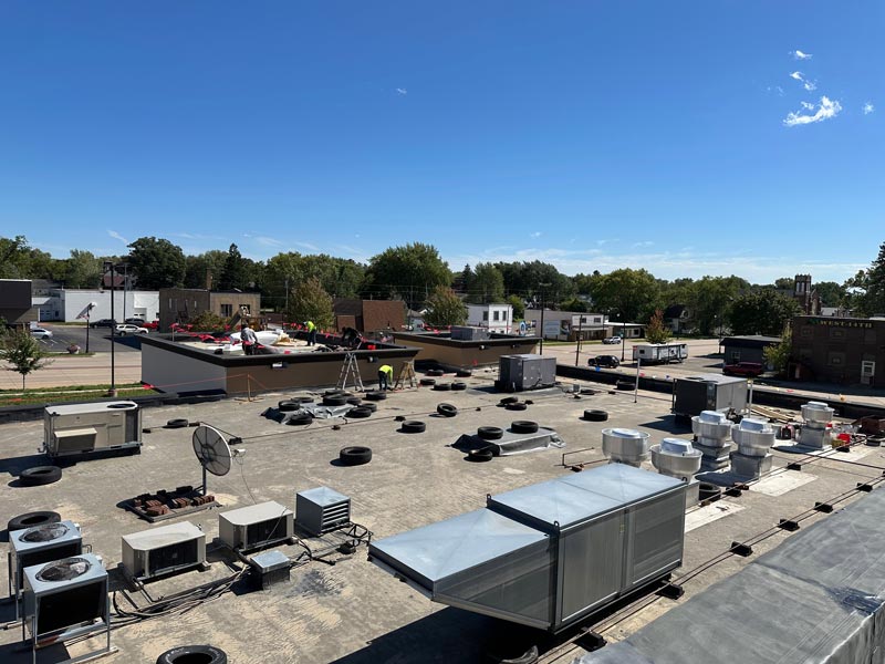 Commercial flat roof with rooftop units
